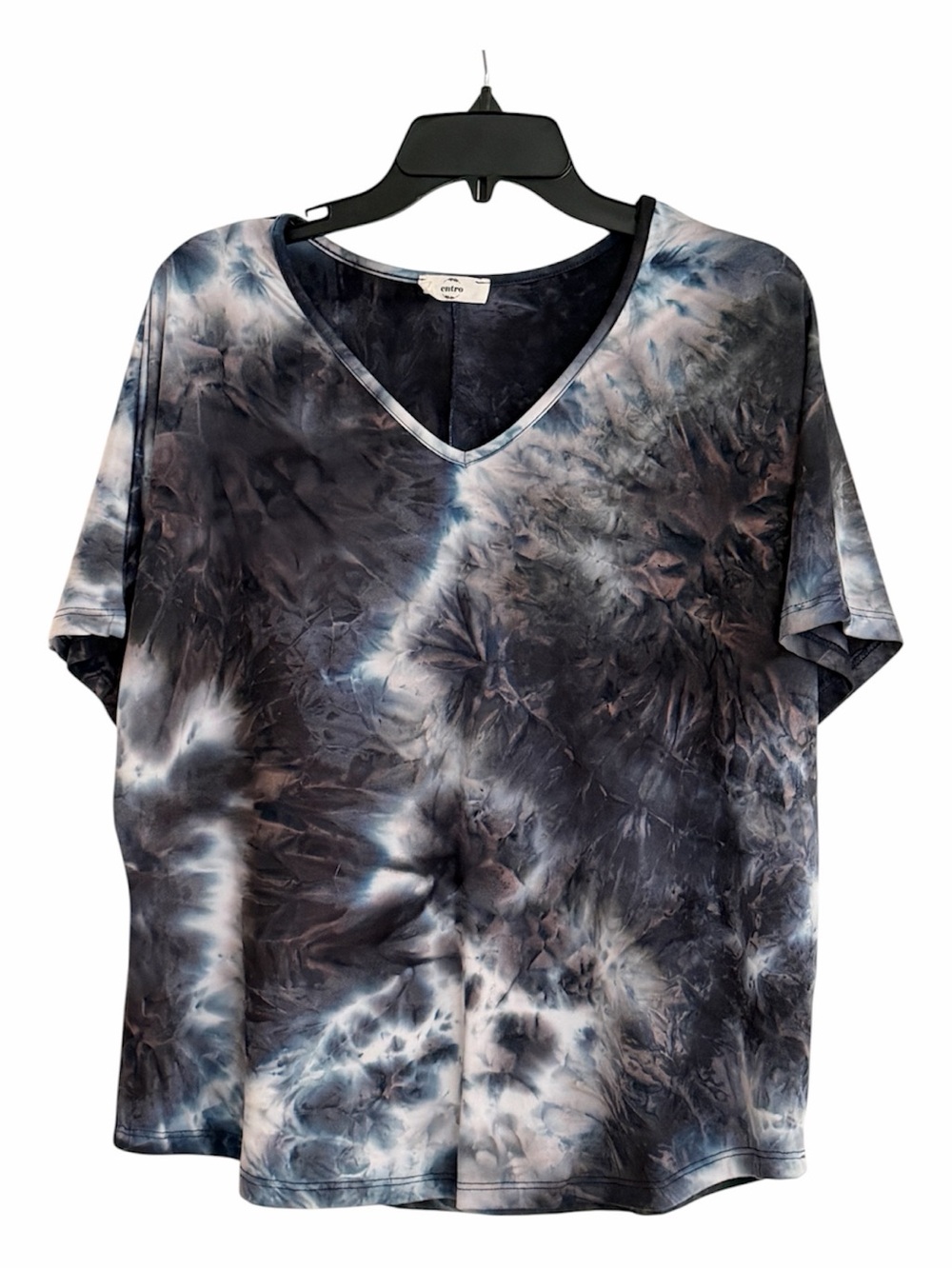 Entro Boho Tie-Dye V-Neck Tee - Blue and White oversized size small made in USA